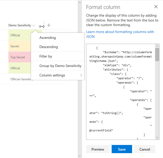 Formatting UI preview tools - built into SharePoint