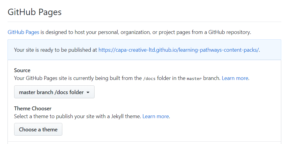 Screenshot of GitHub Repository Settings block.
