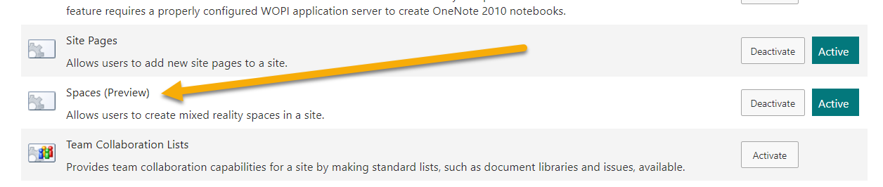 SharePoint Site Features, Activating 'Spaces'