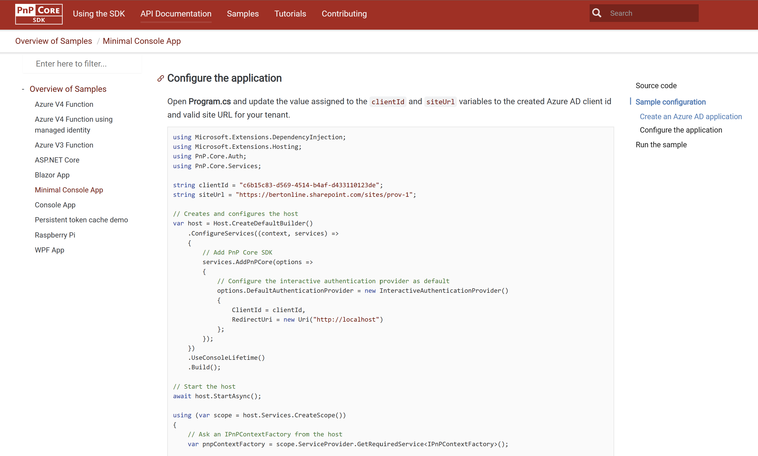 Showing the PnP Core SDK Site with code fragments that are candidates for PolyGlots