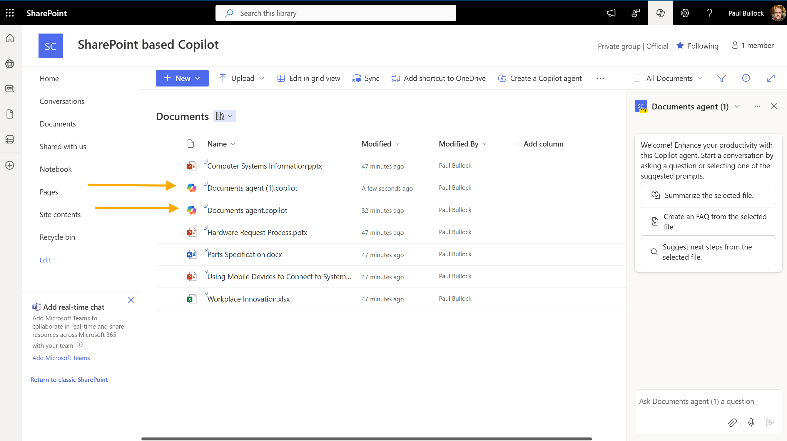 Duplicate file in SharePoint Copilot in the document library