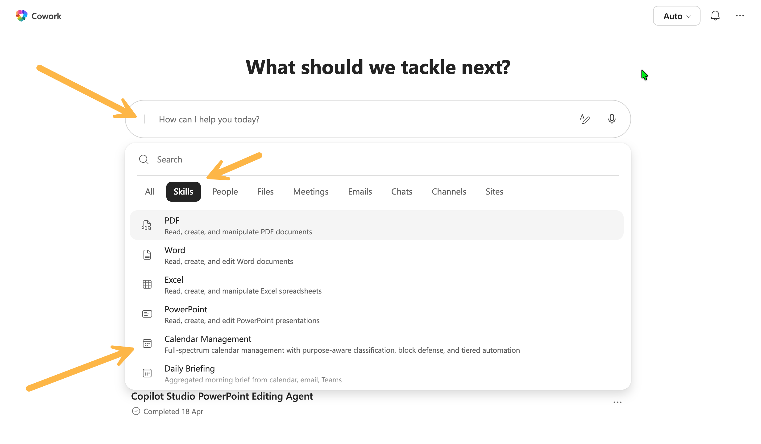 Screen showing the /skill command used to check which skills are loaded in Cowork