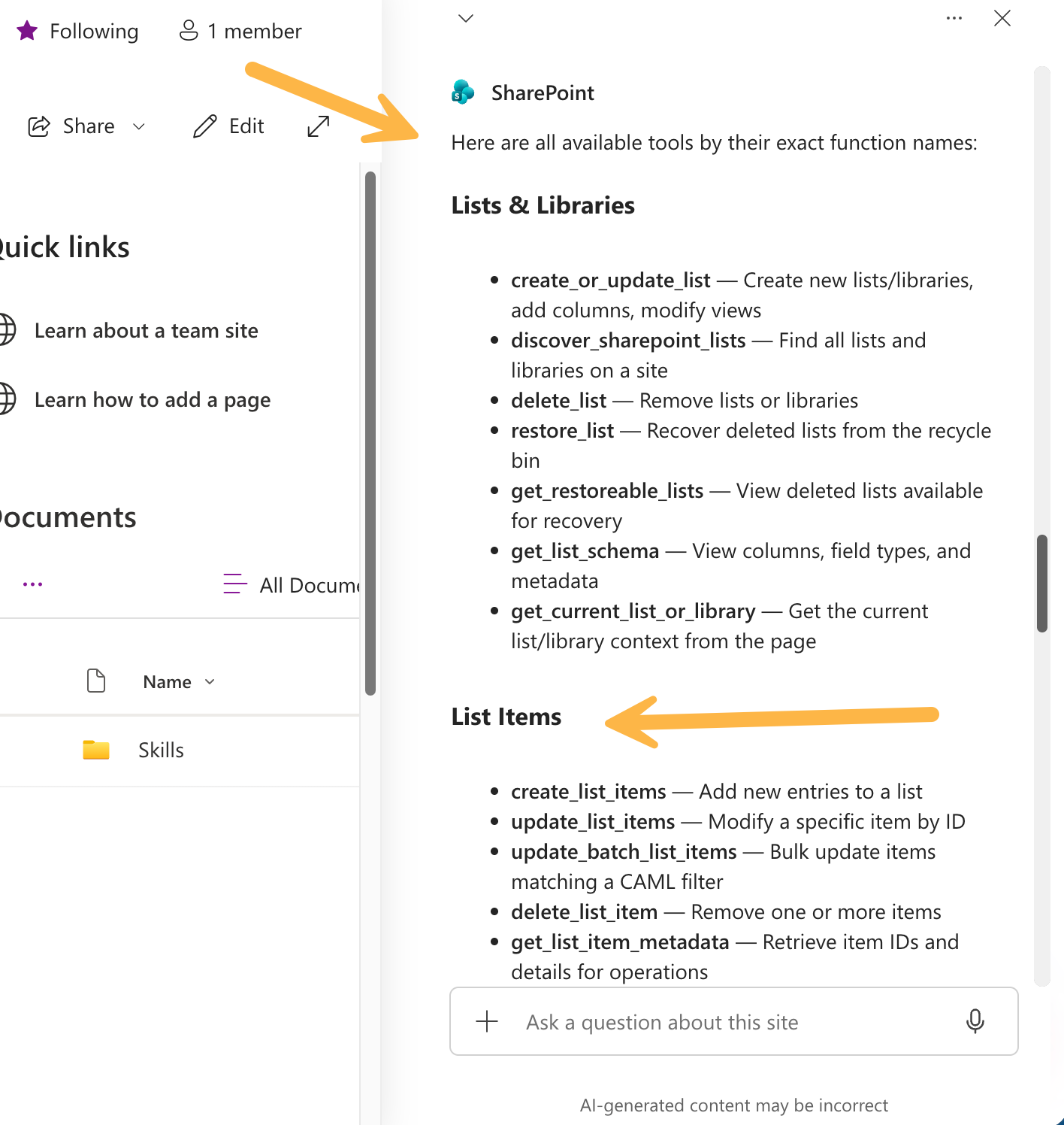 Tools shown within Copilot from the Homepage as this appears to have a different list depending on context